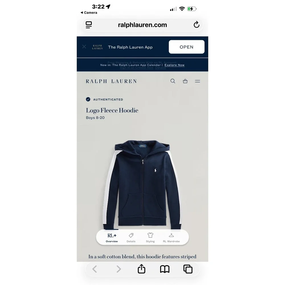 Polo Ralph Lauren Hoodie Sweater Boys M 10-12 Navy Logo Fleece Zip Preppy Active